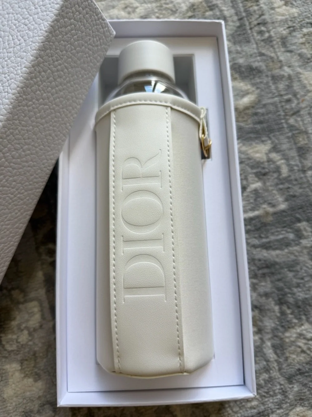 Dior White Leather Water Bottle Sleeve with Gold Hardware